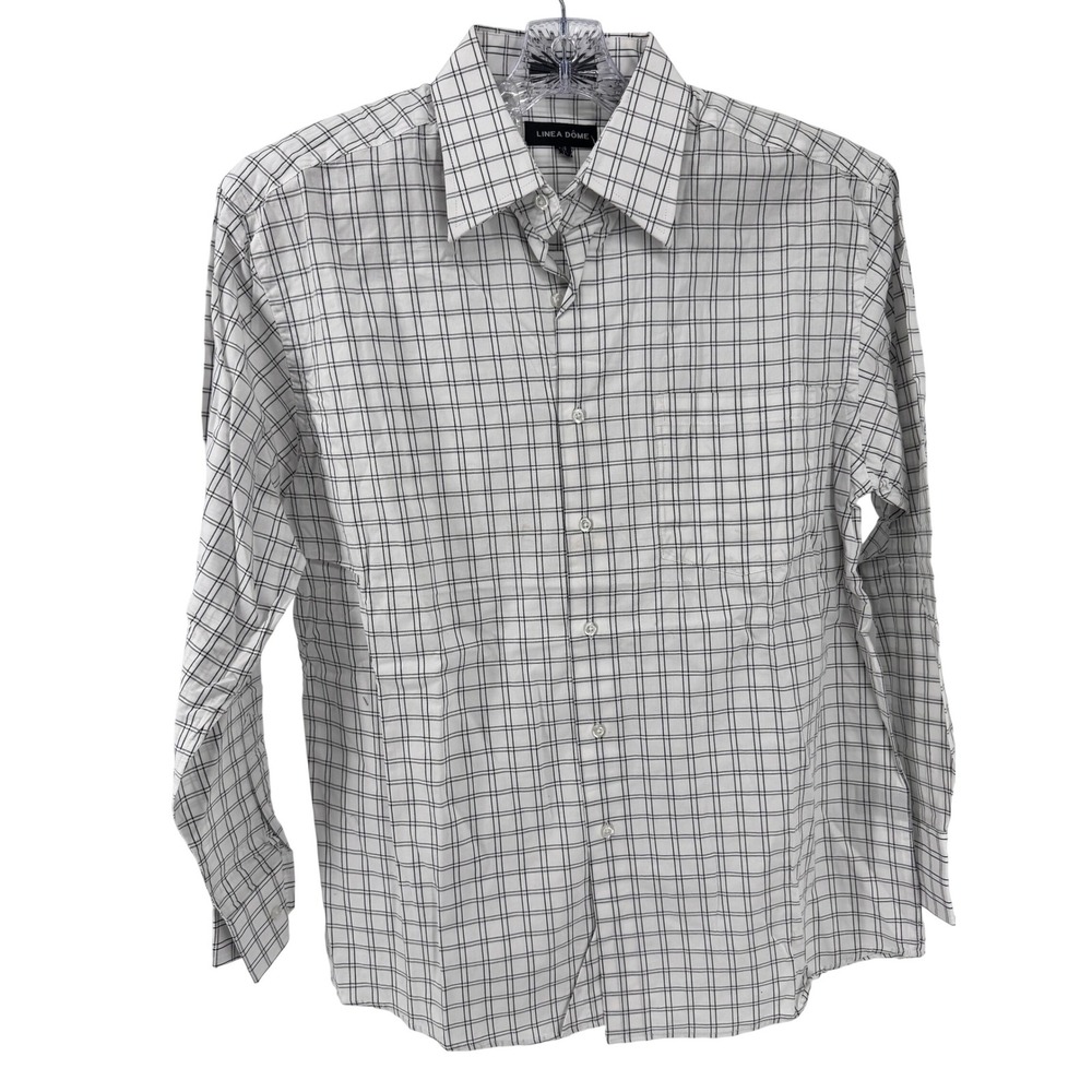 Linea Dome Shirt Mens Large Grid Check Long Sleeve Button Down Cotton New‎